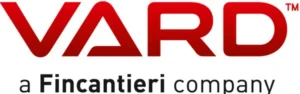 VARD-logo i fete, røde bokstaver over teksten "a Fincantieri company" i svart og fet, grå skrift.