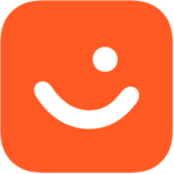 vipps-160x160 Oransje firkantet ikon med en hvit buet linje som ligner et smil og en hvit prikk over, noe som skaper et enkelt smilende ansikt.